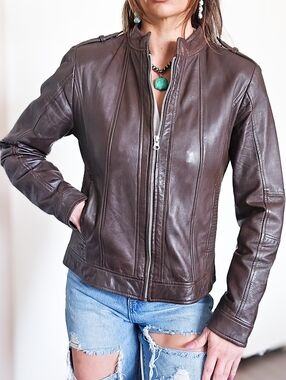 Boutique of Leathers Genuine Leather Jacket Brown Moto Leopard Lined XL Western